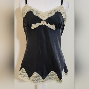 Vintage Express Design Studio Silk Black and Cream Lace Trim Camisole Size Med